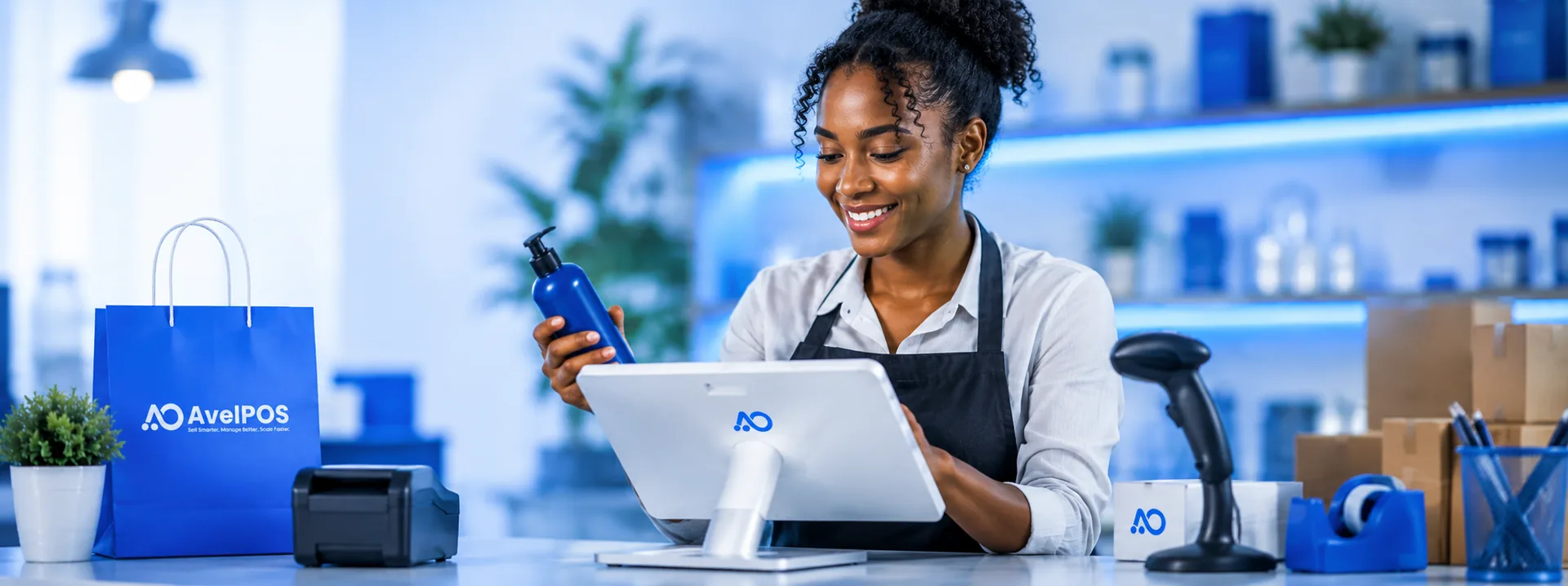 Business owner reviewing stock on AvelPOS
